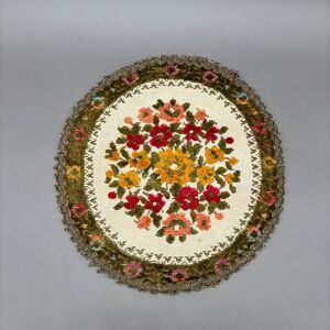 Vintage Group Muylle Belgian Needlepoint Floral Art Oval Tapestry 11x11.5" Doily